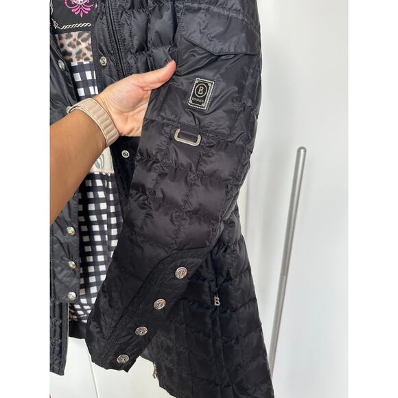 Bogner Women's Black Down Embroidered Puffer Mid Length Coat, Size 6, Like New - Picture 3 of 12